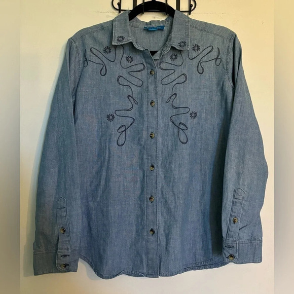 M. i. h. jeans chambray Vigo shirt long sleeved button up collared embroidered - Picture 1 of 7